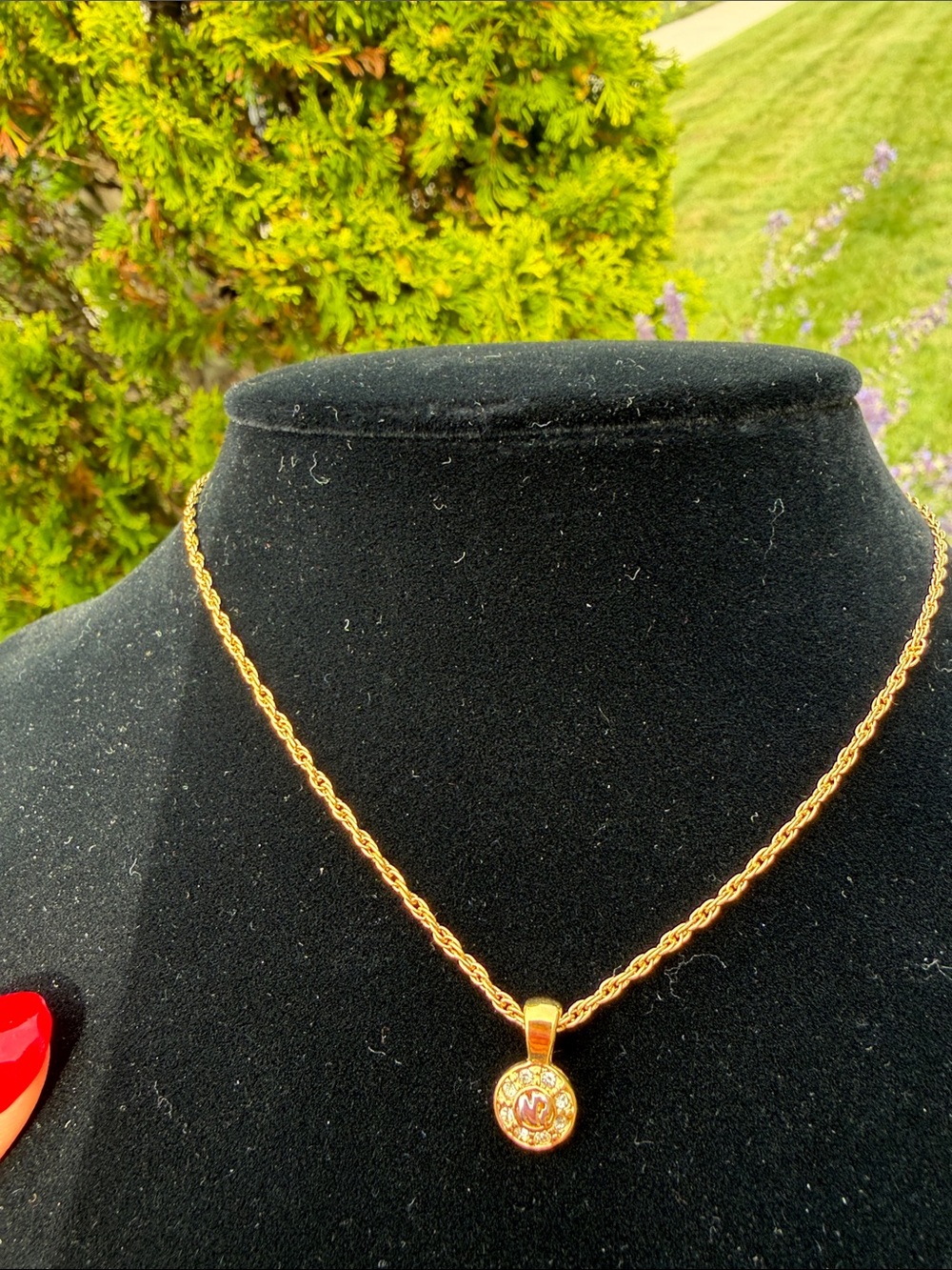 Nina Ricci Gold Tone Rope Chain Necklace with Small Round CZ Accent - Womens